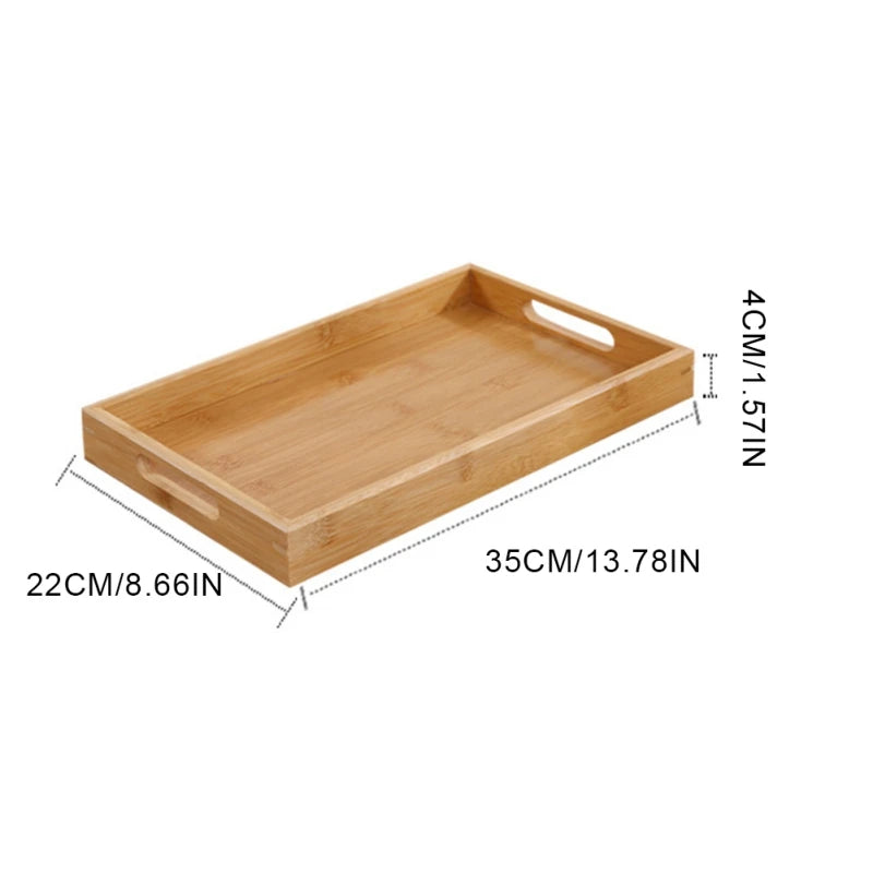 Bamboo Wooden Rectangular Tea Tray Solid Wood Tray Tea Cup Trays Stand Tray With Handle Wooden Hotel Dinner Plate Storage Tray