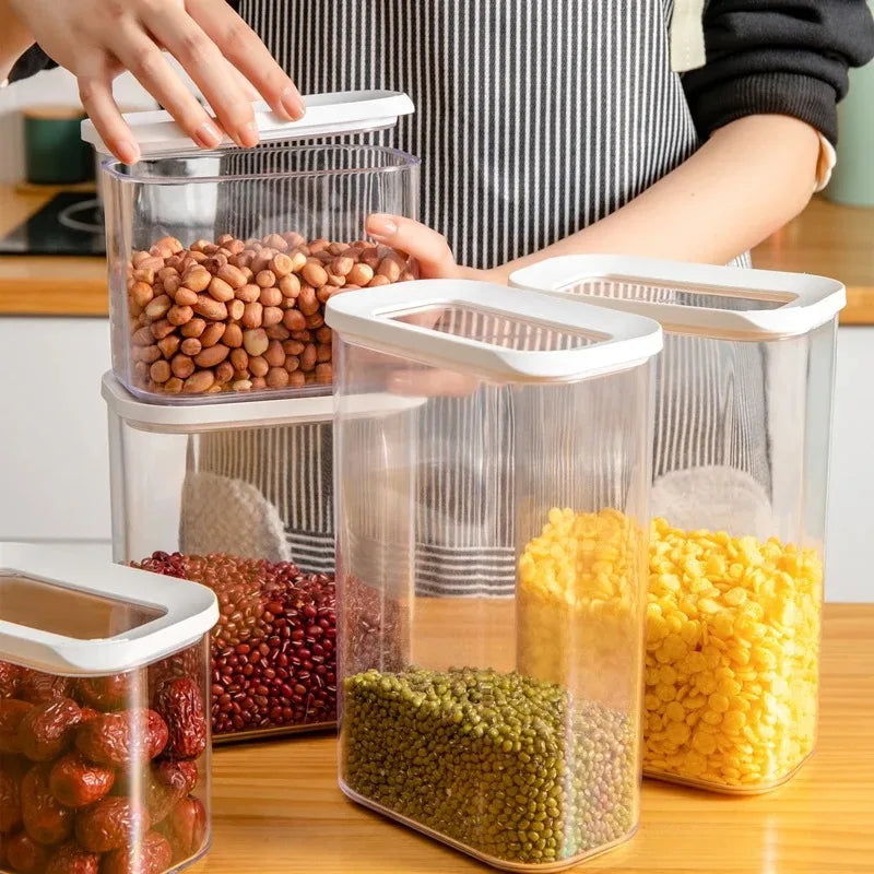 Sealed Grain Storage Box Transparent Food Cereal Kitchen Storage Container Rice Tank Barrel Coffee Bean Organizer Kitchen Tools