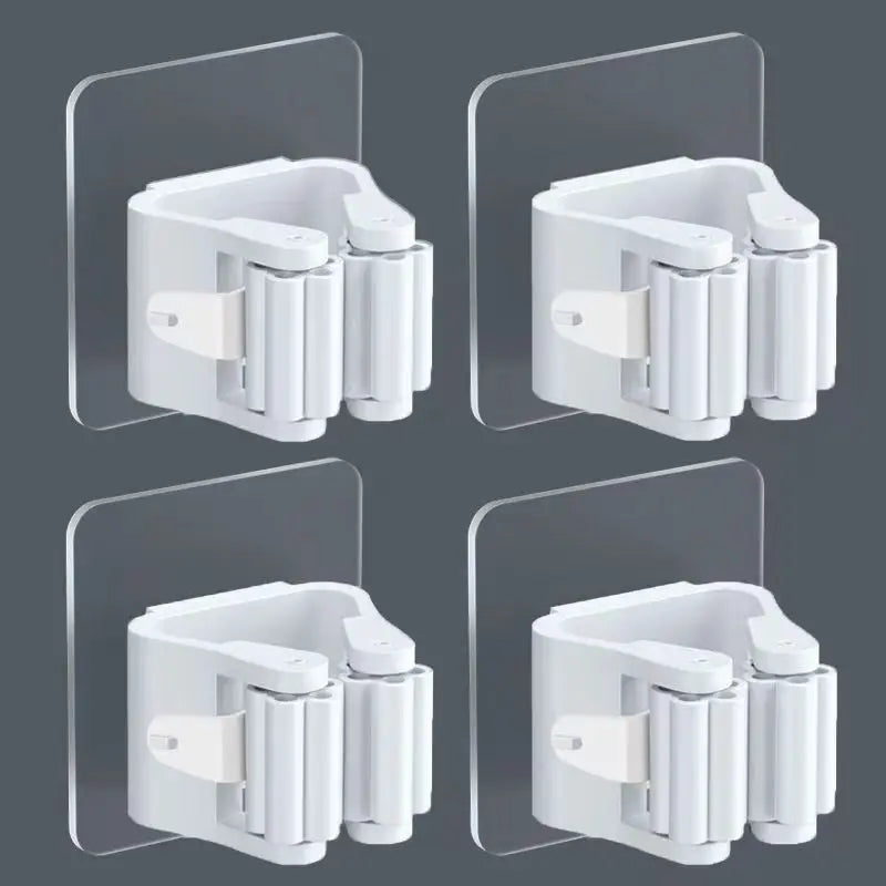 Bathroom Storage Rack Mop Holder Wall Mounted Mop Organizer Broom Hanger Mop Clip Wall Hanging Mop Rack Self Adhesive Hooks