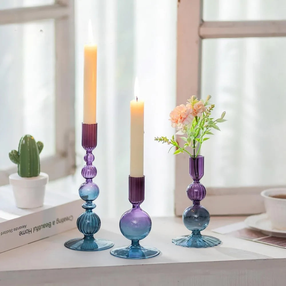 3Pcs/set Glass Candle Holders Crystal Ribbed Candlestick Romantic Wedding Candelabra Home Decor Vase Table Centerpieces Wedding