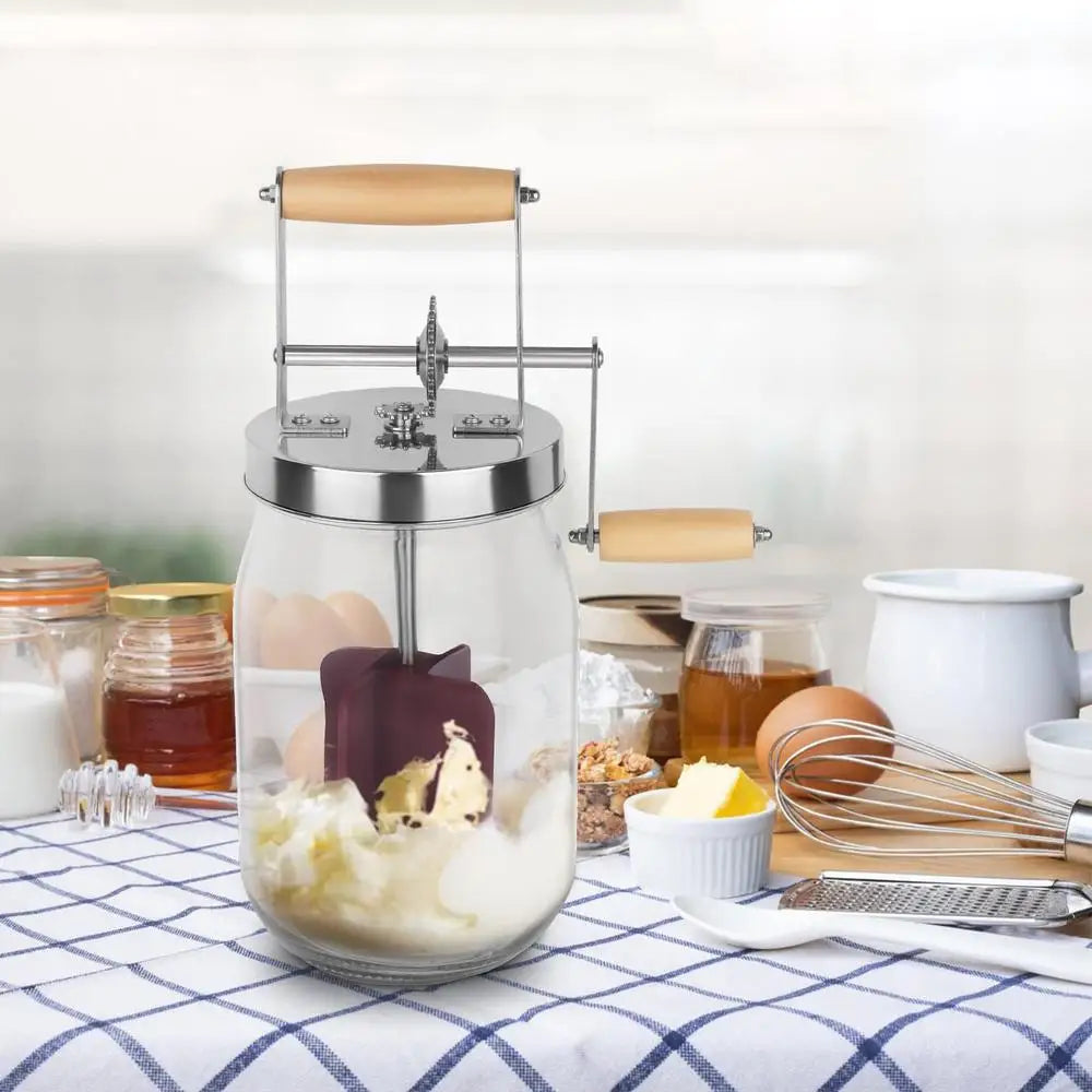 1/1.5L Butter Maker Mason Jar Butter Churner Cream Mixer With Hand Crank Baking Gadgets Wooden Handle Homemade Butter Maker