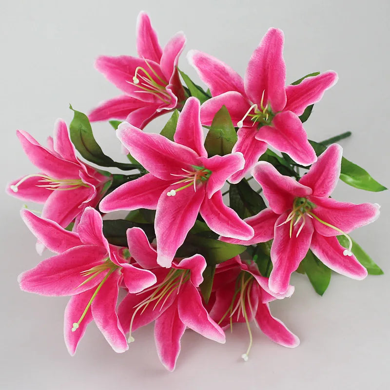 10 Heads Artificial Lily Flowers European Multicolor Fake Bridal Flower Bouquet Wedding Home Party Decoration Flowers