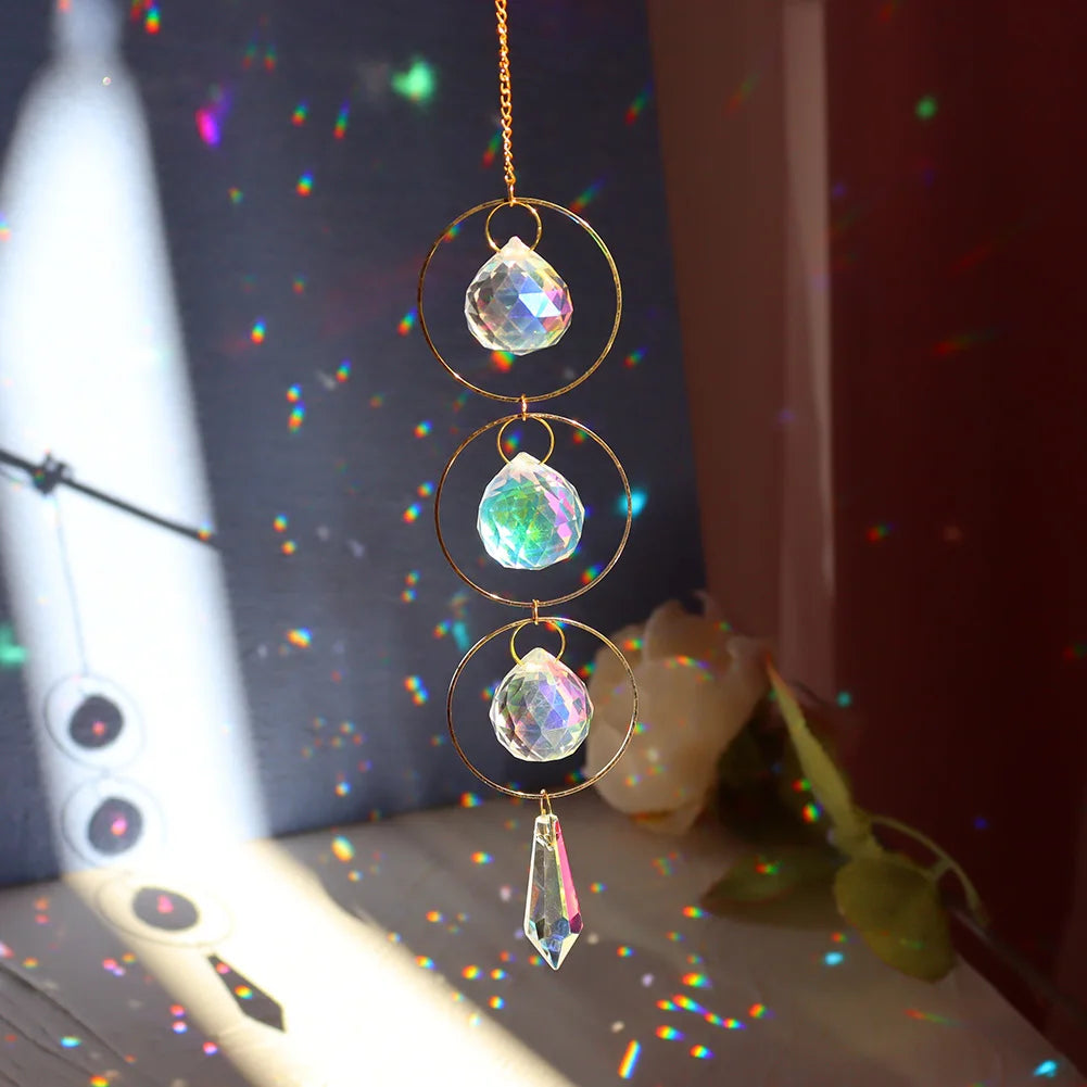 Suncatcher Crystal Wind Chime Star Moon Diamond Hanging Prisms Light Catcher Rainbow Chaser Jewelry Pendant Home Garden Decor