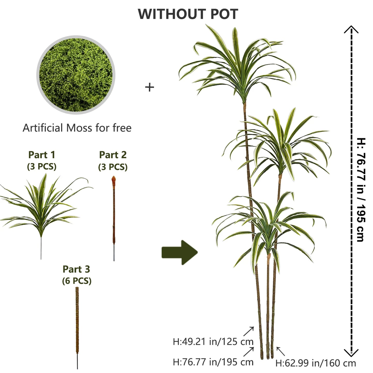 50-230CM New Artificial Dracaena Tree plant branch plastic outdoor indoor fake plant for home garden room wedding festival decor
