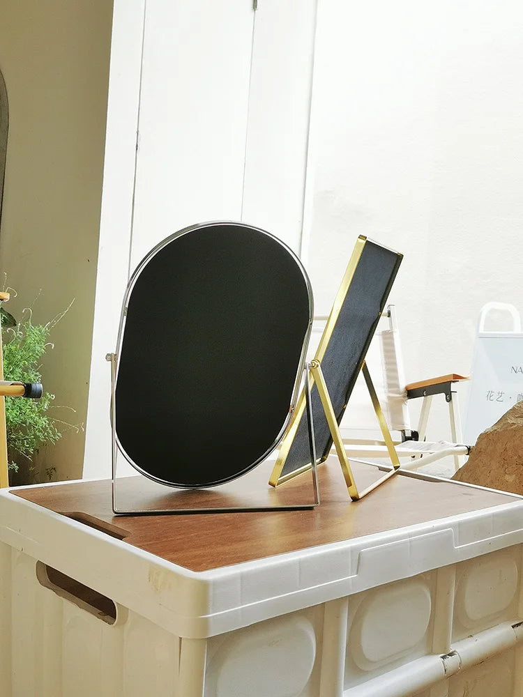 Rotate Metal  Makeup Mirrow Oval Round Standing Mirror Bathroom Desk Luxury Hairdressing Mirror Mural Home Decor for Girls