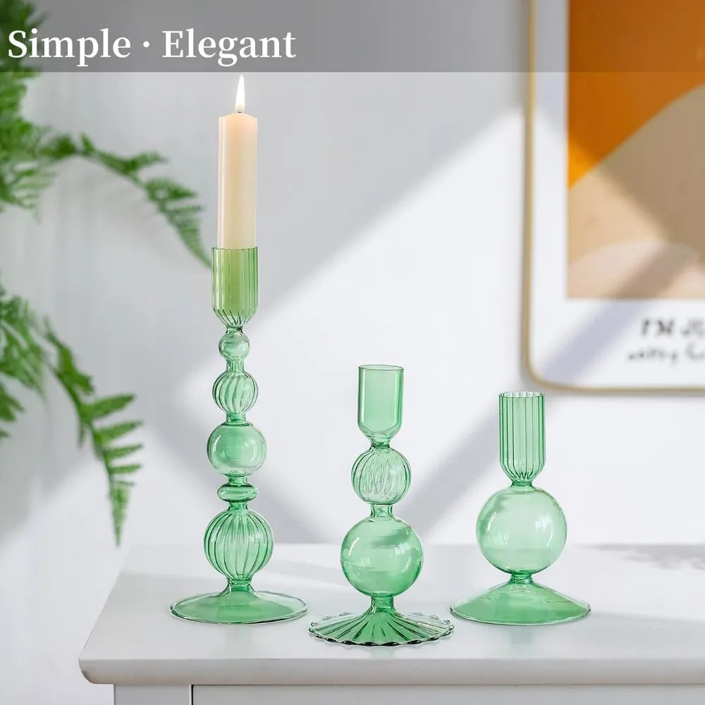 3Pcs/set Glass Candle Holders Crystal Ribbed Candlestick Romantic Wedding Candelabra Home Decor Vase Table Centerpieces Wedding