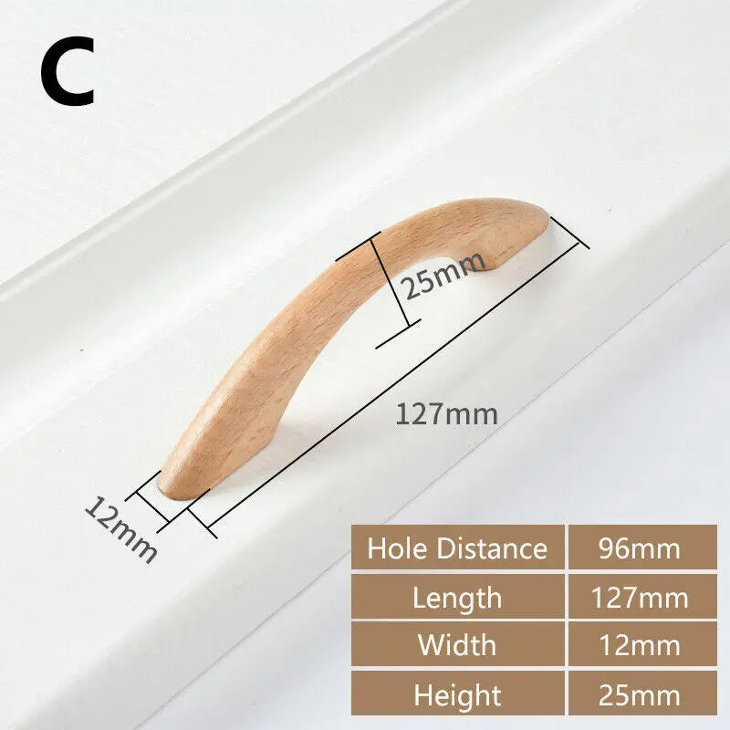 Wooden Cabinet Pulls Handles Furniture Handle Beech Wood Kitchen Knobs Wardrobe Pulls Long Handle Drawers Dresser Door Handles