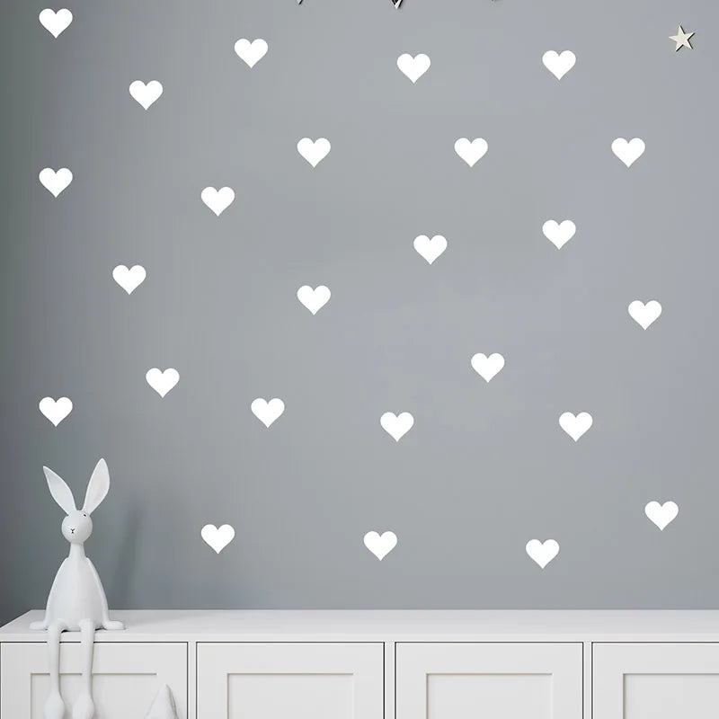 54pcs/set 5cm Soft Pink Heart Shape Wall Stickers for Kids Room Baby Nursery Room Wall Decals Bedroom Girl Room Home Decor Vinyl