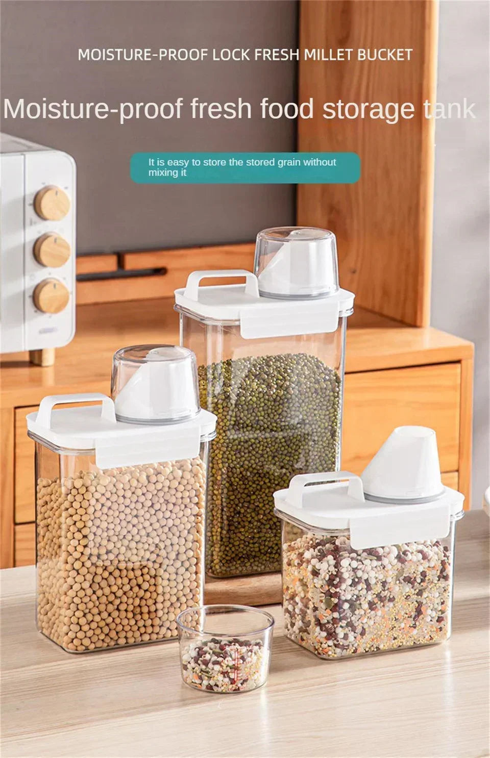 Food Storage Containers  with Measuring Cup Moisture-proof Powder Cereal Storage Tank Detergent Plastic Airtight Kitchen Items