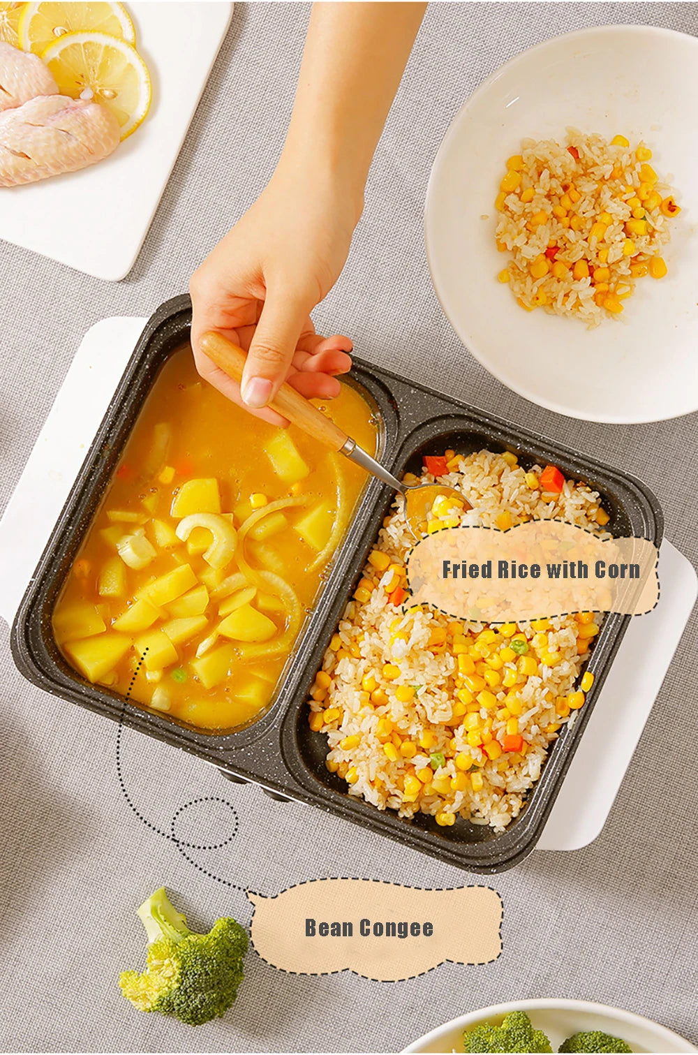 110V/220V 2 IN 1 Electric Hot Pot Cooker BBQ Grill Multicooker Electric Non Stick Plate Barbecue Pan Kitchen Cooking Pot 1200W