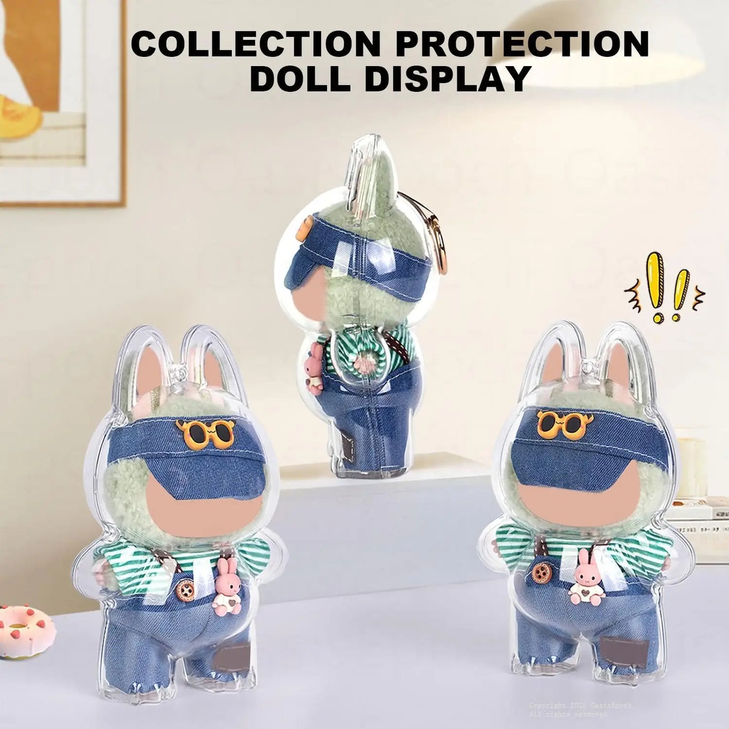 1-3 pcs Protective Case Cover for Labubu Doll V1 V2 V3,Plastic Acrylic Display Case for Standing and Seat Series with Keychain