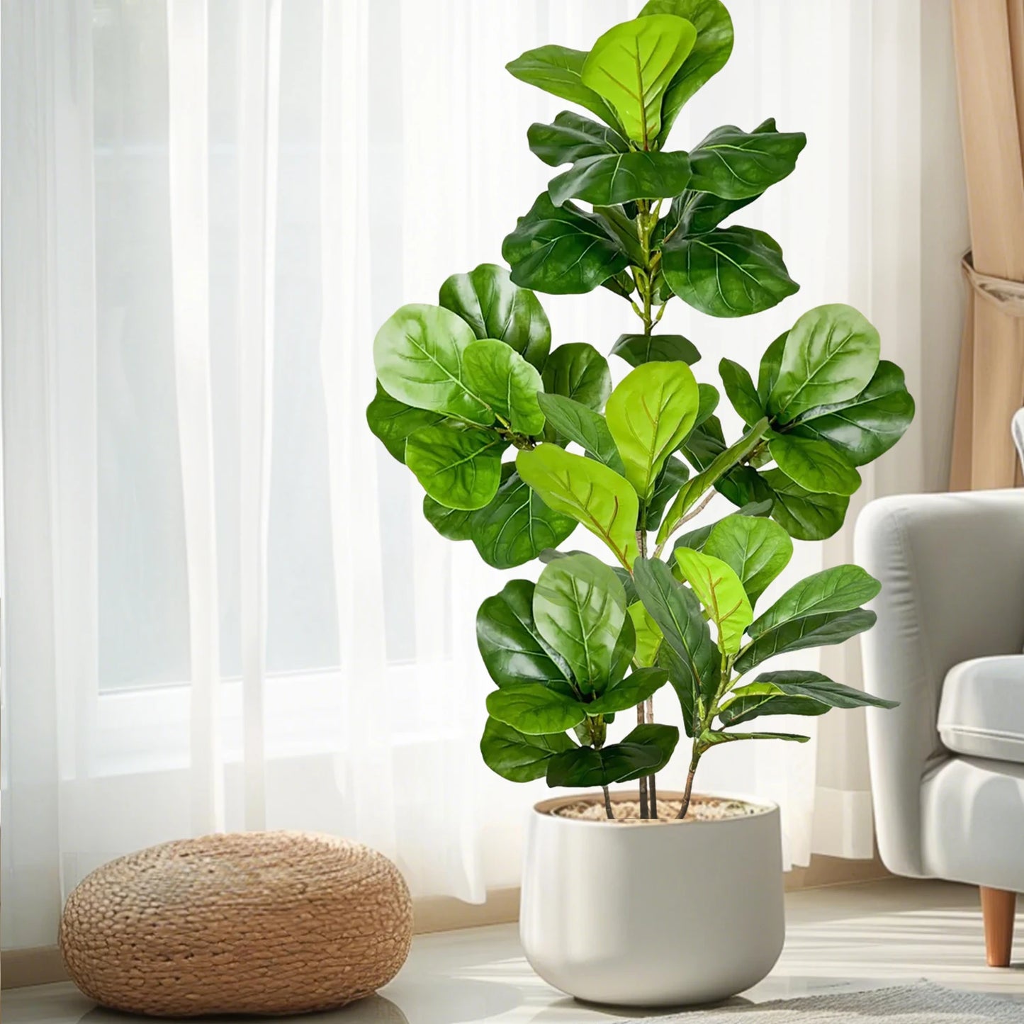 76-105-135cm/53.1in Artificial Ficus Tree Branch Fake Lacquer Tree Plastic Banyan Plants Green Tall Palm Leaves For Home Garden