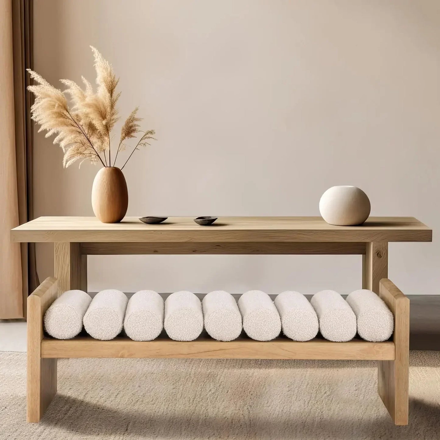 179Cream Waverly Collection Modern | Contemporary Bench with Solid Wood Rich Natural Finish,  52" W x 19" D x 18" H, Cream