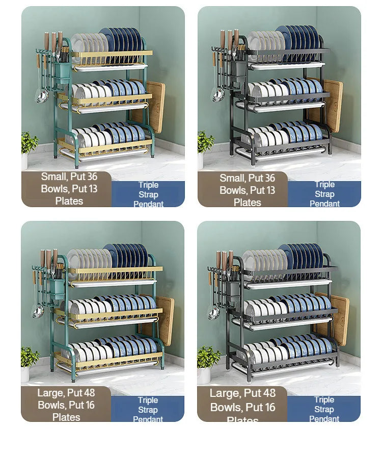 【Multi-Functional Kitchen Storage Rack】Dish Plate Organizer with Drainage Rack Countertop Utensil Holder for Chopsticks &