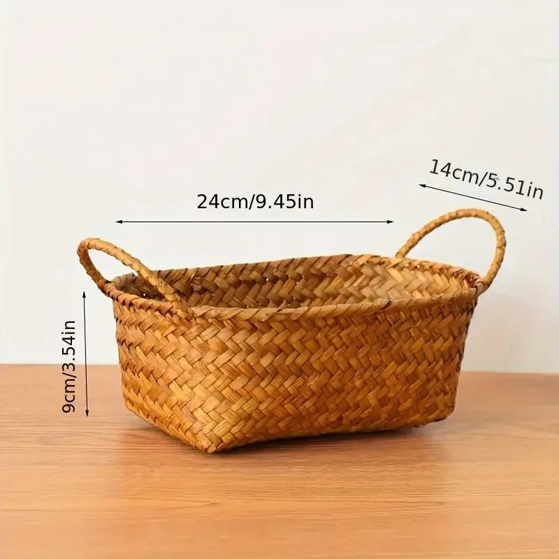 Woven Storage Basket for Fruits And Snacks, Double-Handled Rattan Basket for Organizing Miscellaneous Items, Shelf Baskets