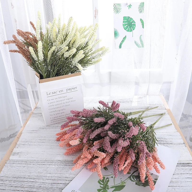Foam Artificial Flowers Lavender Bouquet Christmas Wedding Home Decoration Indoor Outdoor Home Office Table Arrange Fake Plants