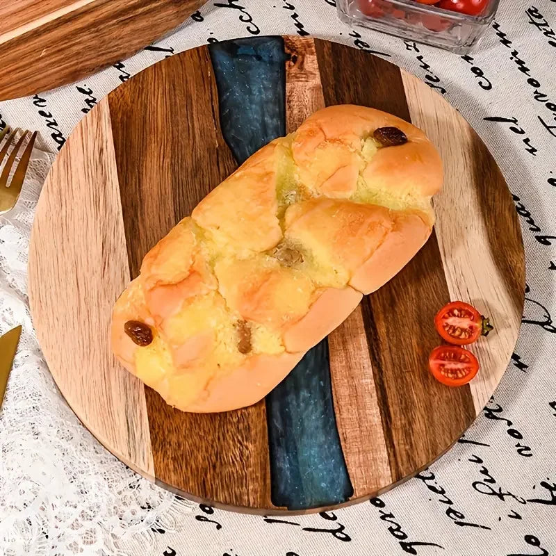 Round Acacia Wood & Resin Food-Safe Cutting Board - Perfect Kitchen Tray for Steak, Snacks, Fruit | Home & Restaurant Use