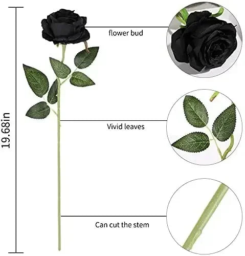12 PCS Artificial Flowers Roses Silk Flowers Fake Long Stem Artificial Black Roses for Home Party Halloween Decorations