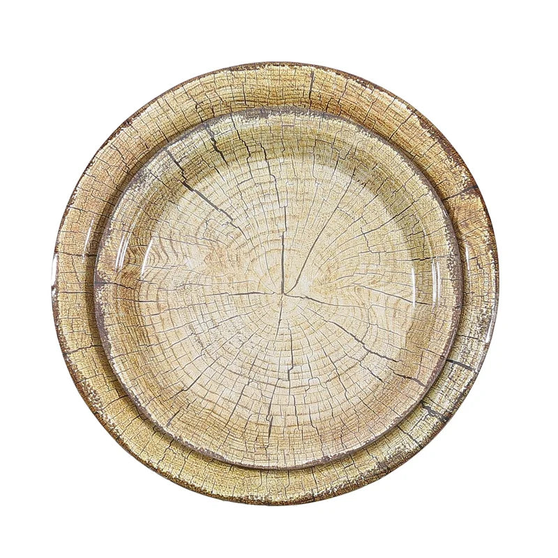 10Pcs 7/9-inch Retro Imitation Wood Grain Disposable Plate Paper Tray Birthday Party Holiday Decoration Household Tableware