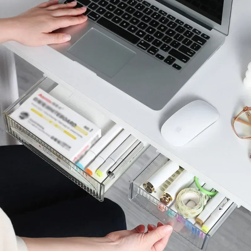 Under Desk Drawer Storage Organizer - Invisible Pull Out Shelf Box with Large Capacity, Hanging Table Shelf for Office Home
