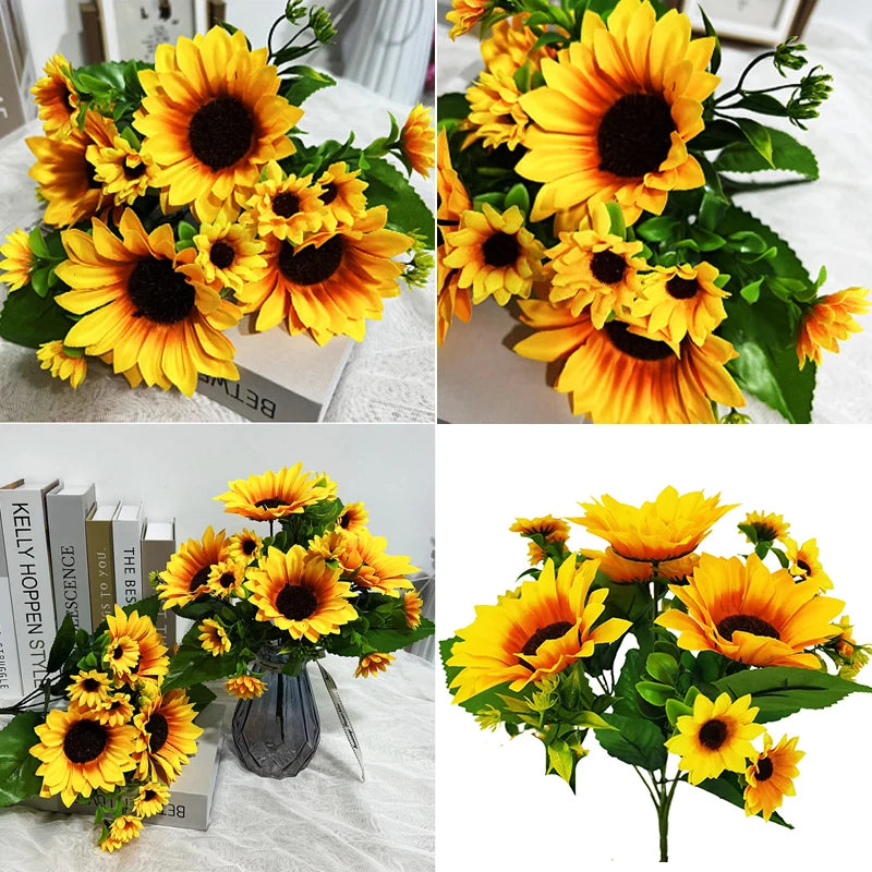 Artificial Flowers Sunflowers Fake Flowers Sunflower Silk Flowers 7 Sunflowers Wedding Photography Home Decor Bouquet Wholesale