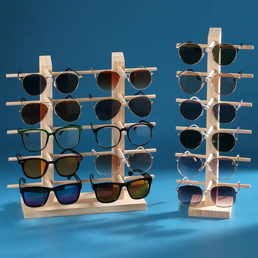 Wooden Eyeglass Storage Rack Household Sunglasses Glasses Display Rack Organizer Perforation-free Multi-functional Desktop