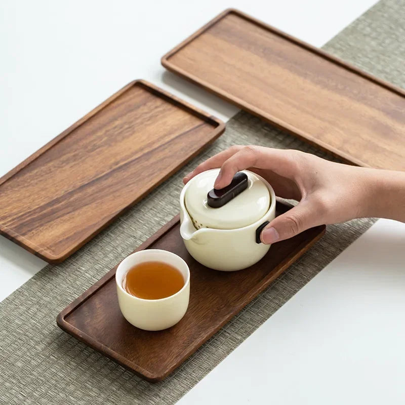 Natural Wooden Tray Serving Table Tray Table Plate Snacks Food Storage Dish Sushi Plate for Hotel Home Serving Tray
