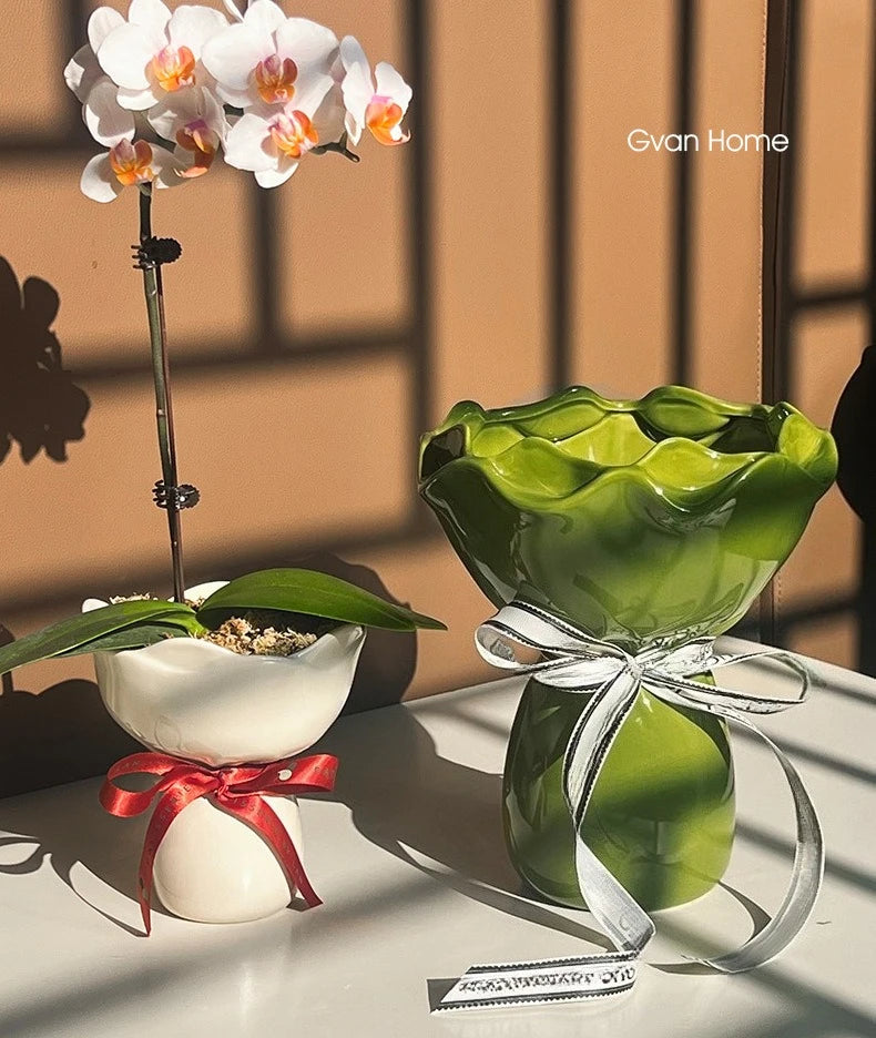 Ceramic Vase Rose Flower Shaped Vase Desk Decorati Flowers Bouquet for Home Girding Decorative Floral Vases Room Aesthetic Decor