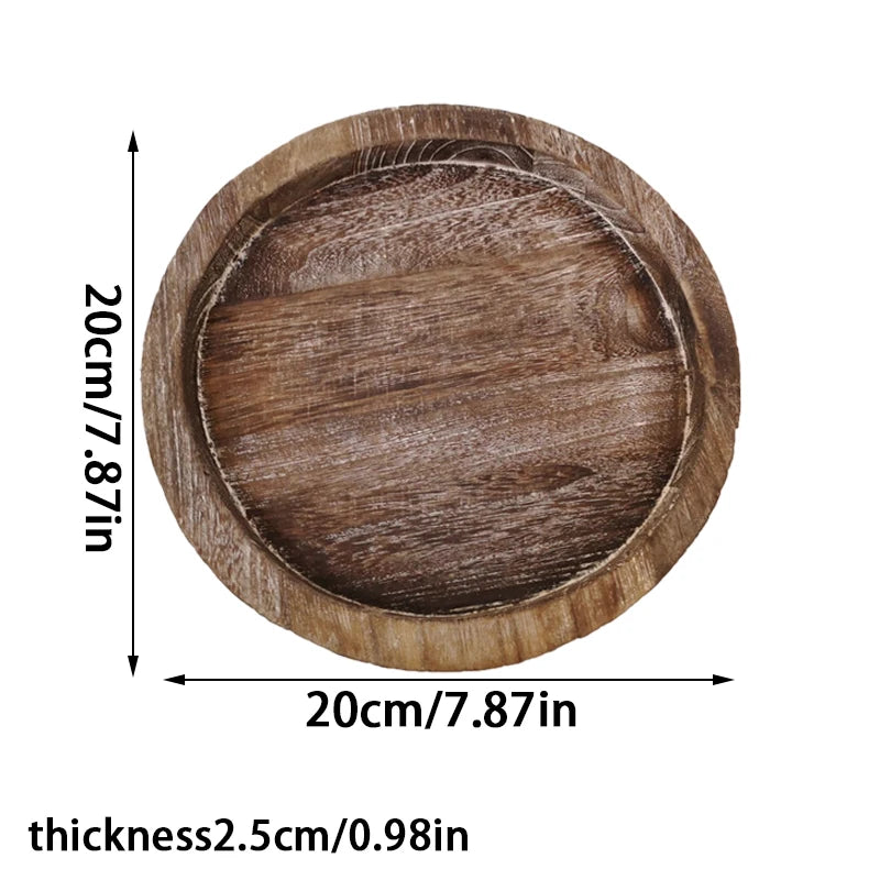 1Pc Round Wooden Tray Candle Holder Kitchen Countertop Multi-purpose Tray Home Decor for Farmhouse Dinning Table