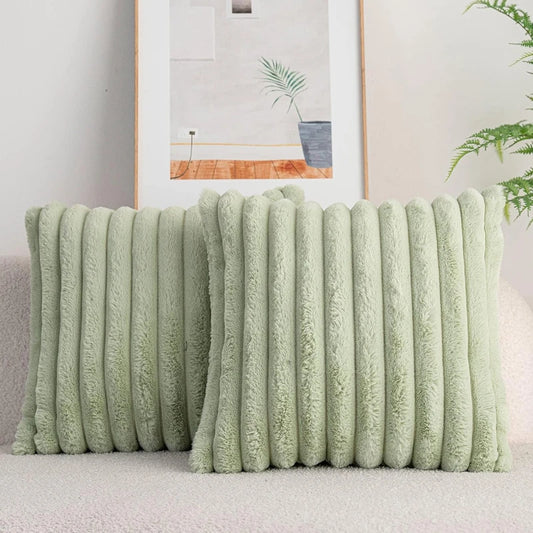 Pillow Cover Faux Rabbit Fur Square Cushion Big Thick Striped Super Soft Solid Color  45x45cm Sofa Decor Cushion Cover