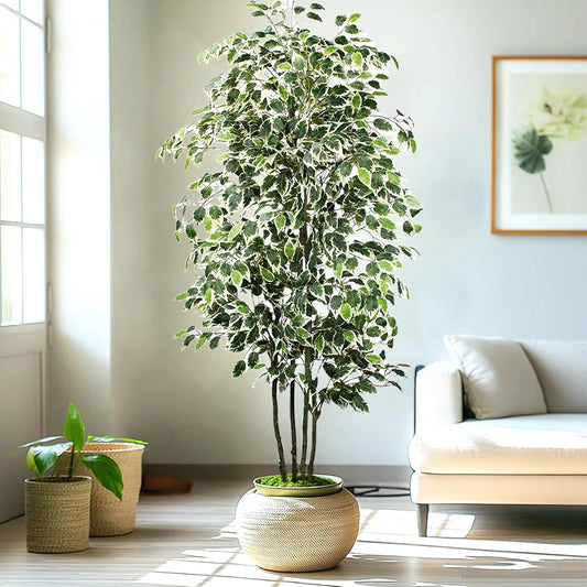 3-6Ft Large Artificia Ficus Tree Fake Plants Plastic Palm Tree Real Touch Banyan Leaves for Home Garden Shop Office Decor