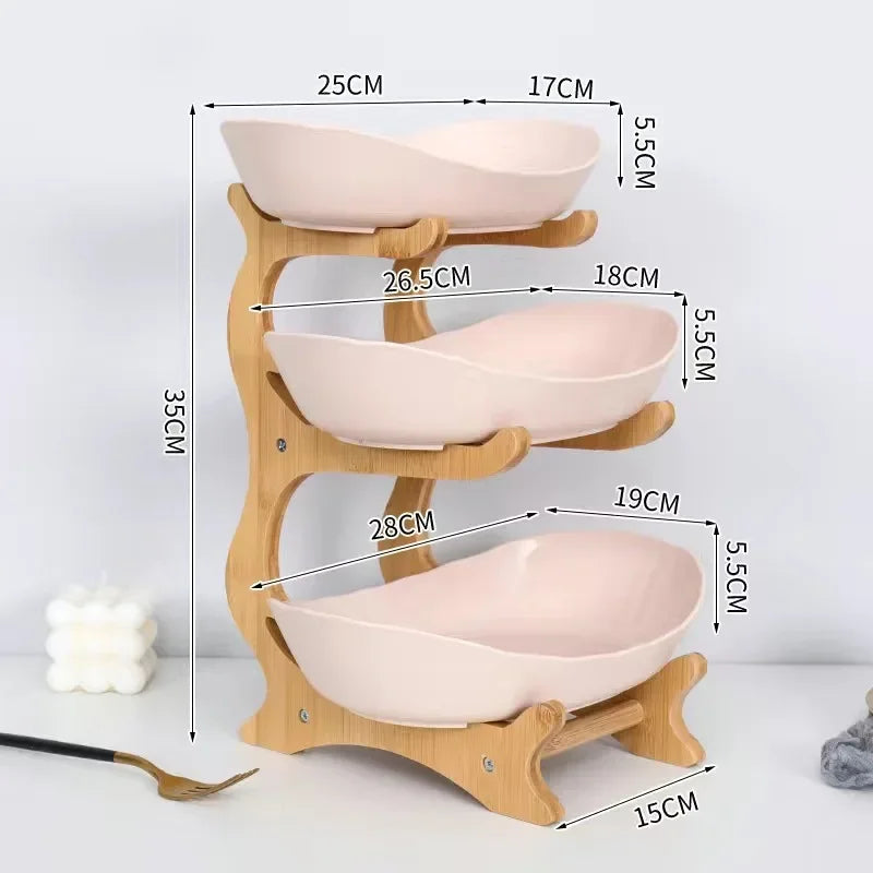 1/2/3 Layer Fruit Plate Light Luxury Plastic Wooden Snack Nuts Candy Dish Creative Salad Bowl Table Living Room Home Kitchen