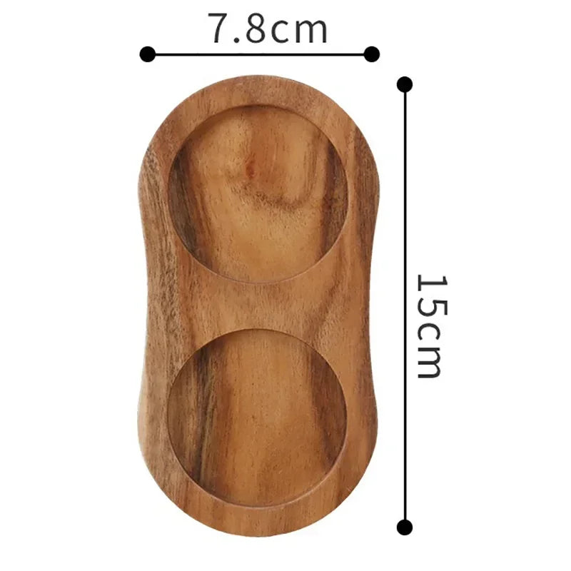 Wood Pepper Mill Tray Bamboo Salt Pepper Shaker Stand Tray Double Hole Base Tea Tray Home Decor Seasoning Bottle Storage Holder
