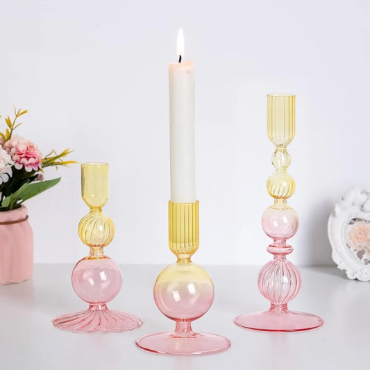 3Pcs/set Glass Candle Holders Crystal Ribbed Candlestick Romantic Wedding Candelabra Home Decor Vase Table Centerpieces Wedding