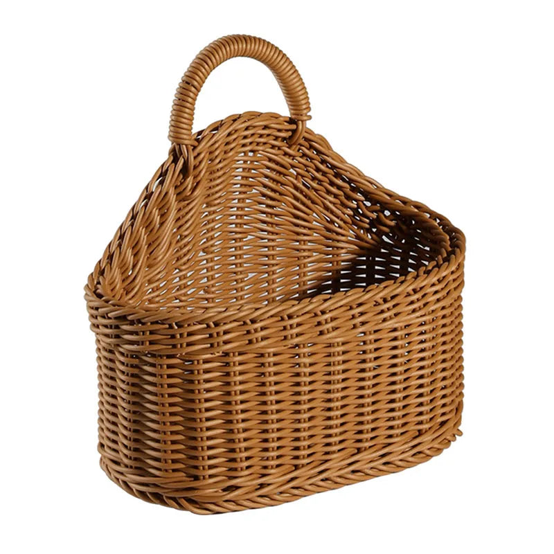 Kitchen Storage Rattan Basket with Handle Woven Hanging Baskets Minimalist Design Living Room Food Fruit Sundries Organizer  ﻿