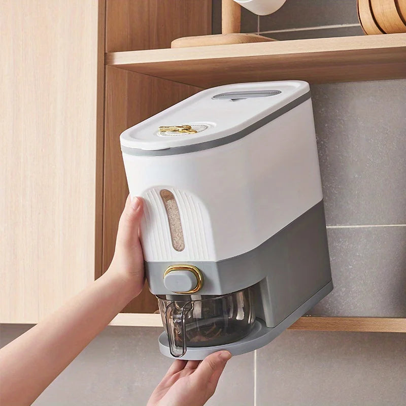 Rice bucket with measuring cup, large capacity grain storage container, moisture-proof and insect proof sealed storage container