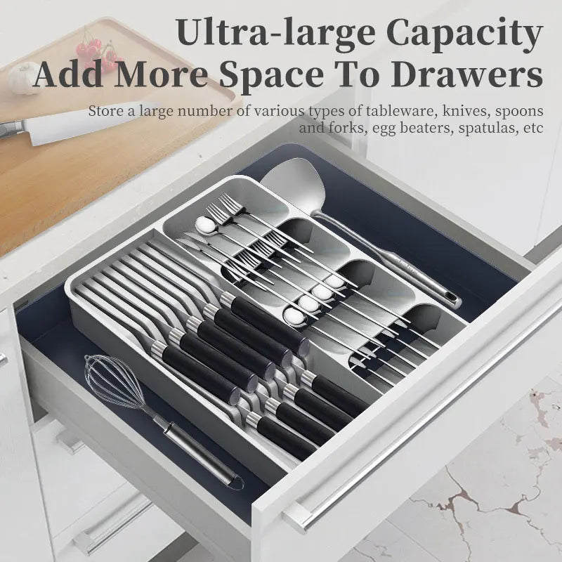 Expandable Silverware Organizer for Drawer with Knife Holder Kitchen Utensil Knife Drawer Organizer Cutlery Organizer in Drawer