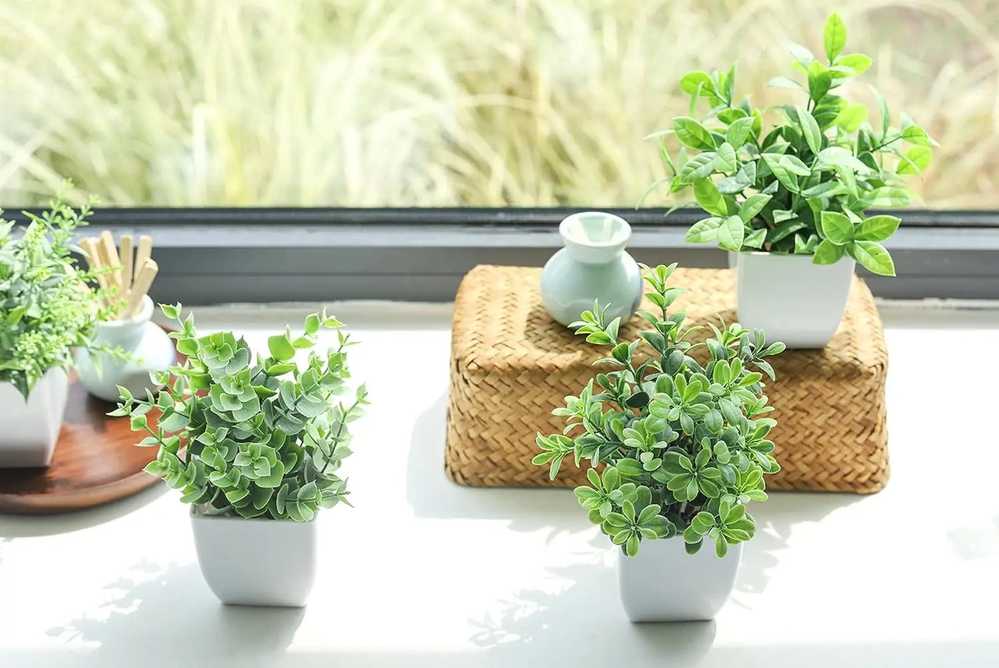 4pcs Simulation Bonsai, Artificial Greenery Potted Plants, Fake Plant For Farmhouse Bedroom Living Room Bathroom Home Decor