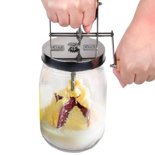 1/1.5L Butter Maker Mason Jar Butter Churner Cream Mixer With Hand Crank Baking Gadgets Wooden Handle Homemade Butter Maker