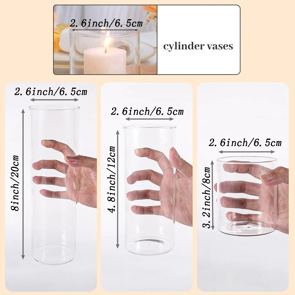 Glass Cylinder Vases for Centerpieces Tall Flower Vase for Wedding Decorations, Clear Floating Candle Vases in Bulk, Home Decor