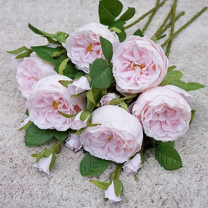 High Quality Simulation Single Branch 3 Roses Home Living Room Dining Table Wedding Decoration Fake Artificial Flowers Cheap