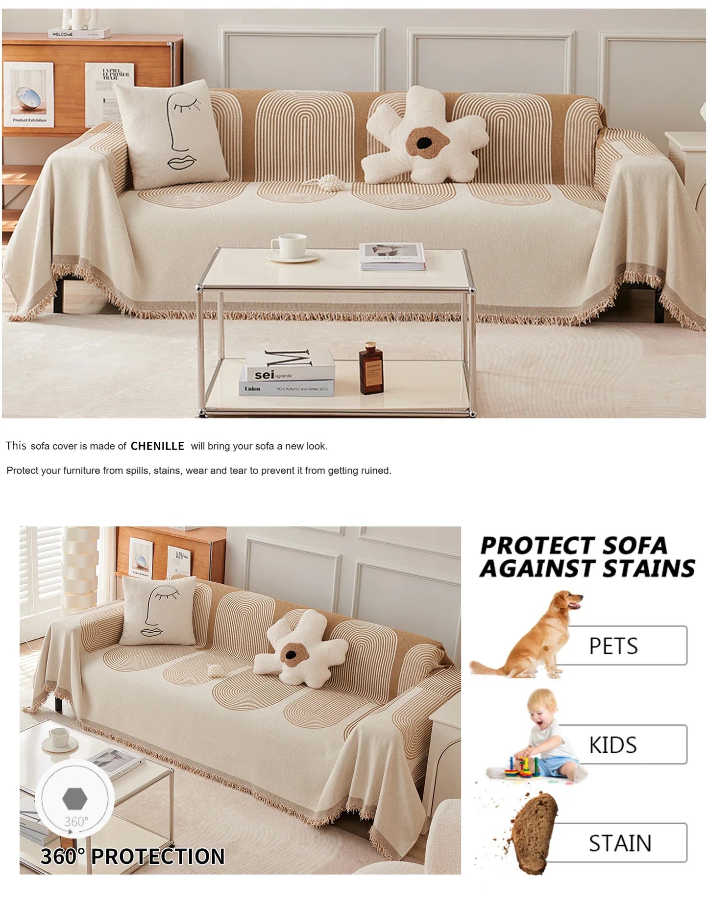 Nordic Style Tassel Throw Blanket  4 Season Use Sofa Cover with Dust & Anti Cat Scratch Protection Ideal for Travel & Home Decor