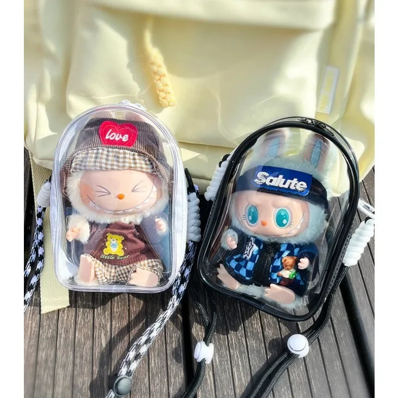 Labubu Protect Case Labubu Sitting Party 15cm Cotton Doll Shoulder Pain Bag PVC Storage Bag Labubu Walk Bag Dustproof