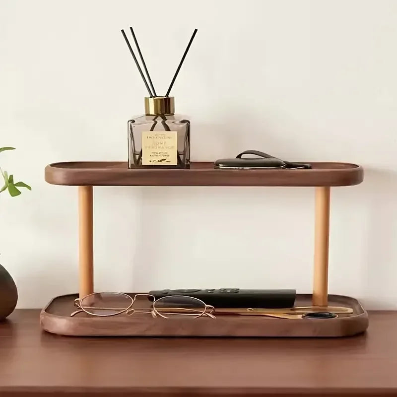 1PC Wooden Storage Shelf 2-Tiers Desktop Organizer Shelves Desk Display Rack Desktop Dressing Table Cosmetics Storage Rack Hot