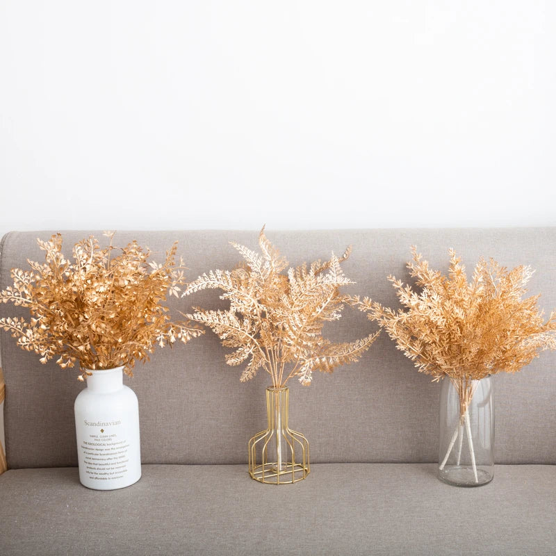 Artificial Plants Gold Fake Flowers Plastic Grass Wedding Arrangement Leaves Autumn Home Party Supplies Christmas Decorations