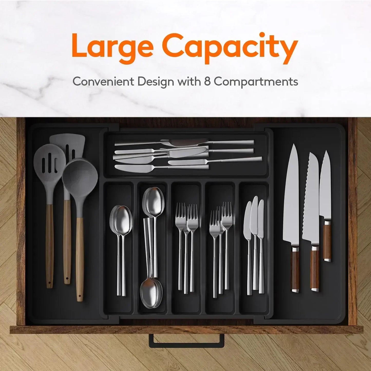 Kitchen Organizer Tray Adjustable Pantry Organizer Utensil Cutlery Drawer  for Silverware Tableware Expandable Kitchen Drawer