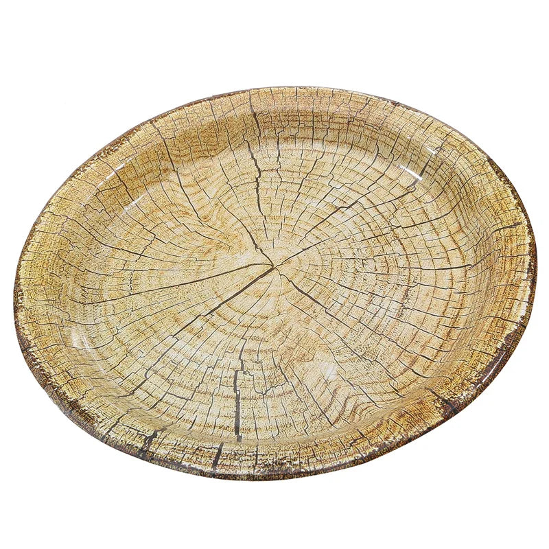 10Pcs 7/9-inch Retro Imitation Wood Grain Disposable Plate Paper Tray Birthday Party Holiday Decoration Household Tableware