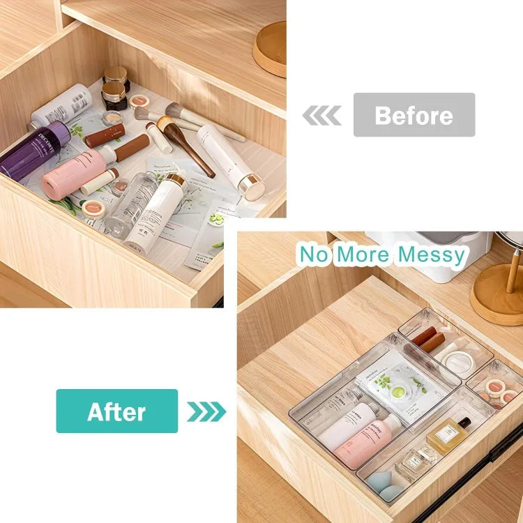 Clear Plastic Drawer Organizers Desk Dividers Bins Home Dresser Office Kitchen Drawer Separator Makeup Jewelry Organization Gadg