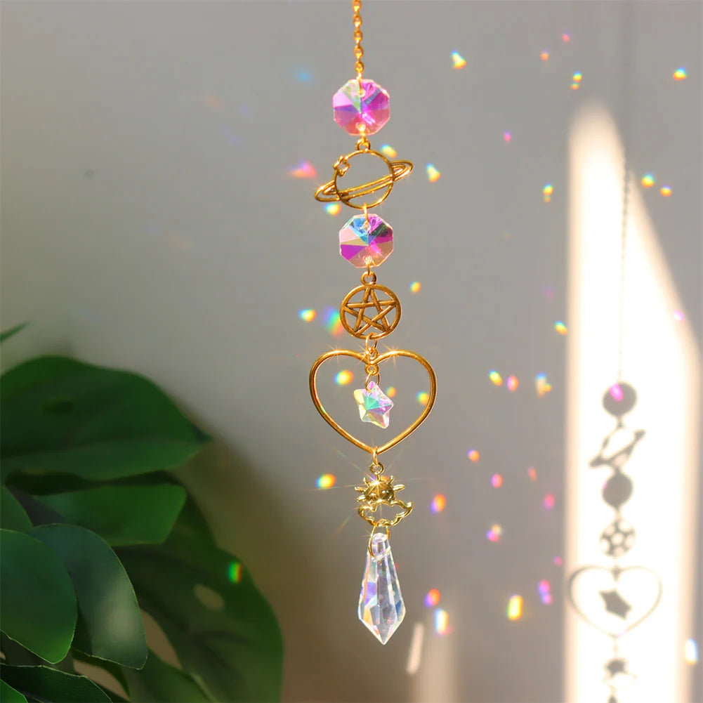 Suncatcher Crystal Wind Chime Star Moon Diamond Hanging Prisms Light Catcher Rainbow Chaser Jewelry Pendant Home Garden Decor
