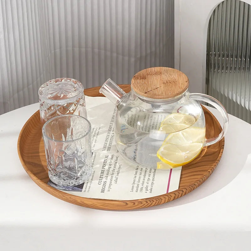 Wood grain tray for breakfast, premium cake, Japanese home coffee, dinner plate, tea tray, ins coffee shop round fruit tray